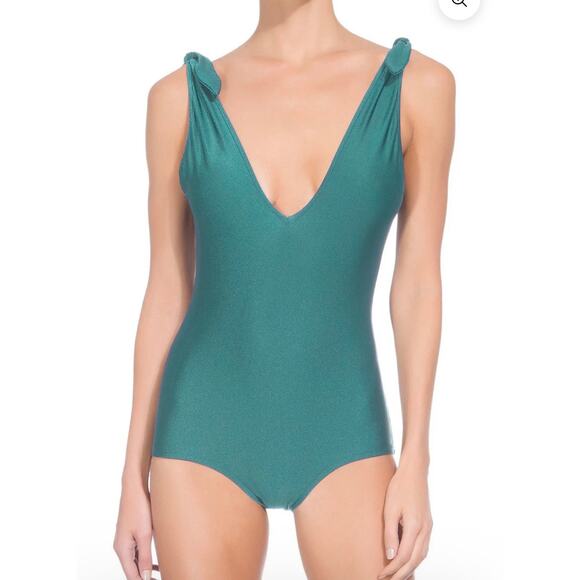 ADRIANA DEGREAS Tropiques V-neck One Piece Swimsuit Large Blue Tie Shoulder NEW
